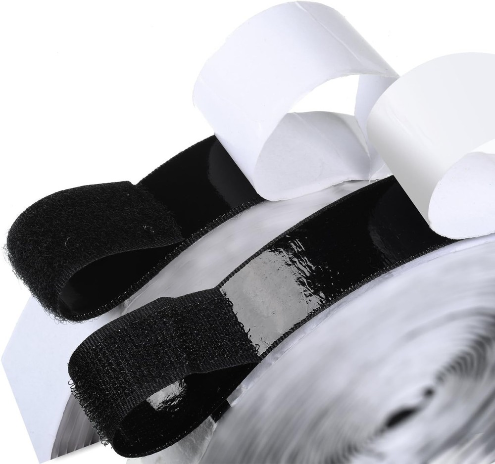 16ft Black Hook and Loop Tape - Strong Adhesive, No Residue, Multi-Surface Use