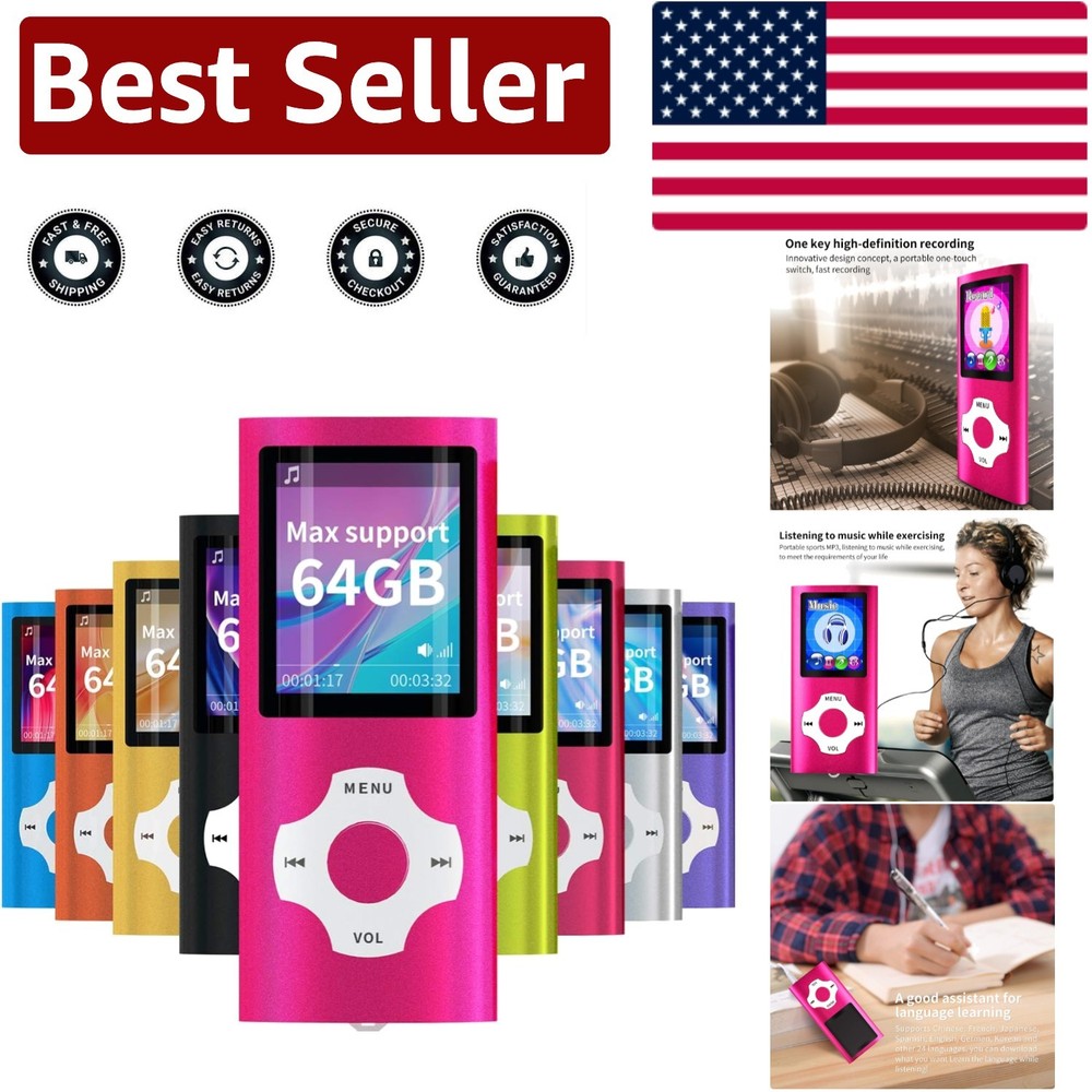 64GB Expandable MP3 Player with LCD Screen, E-Book Reader & FM Radio - Pink