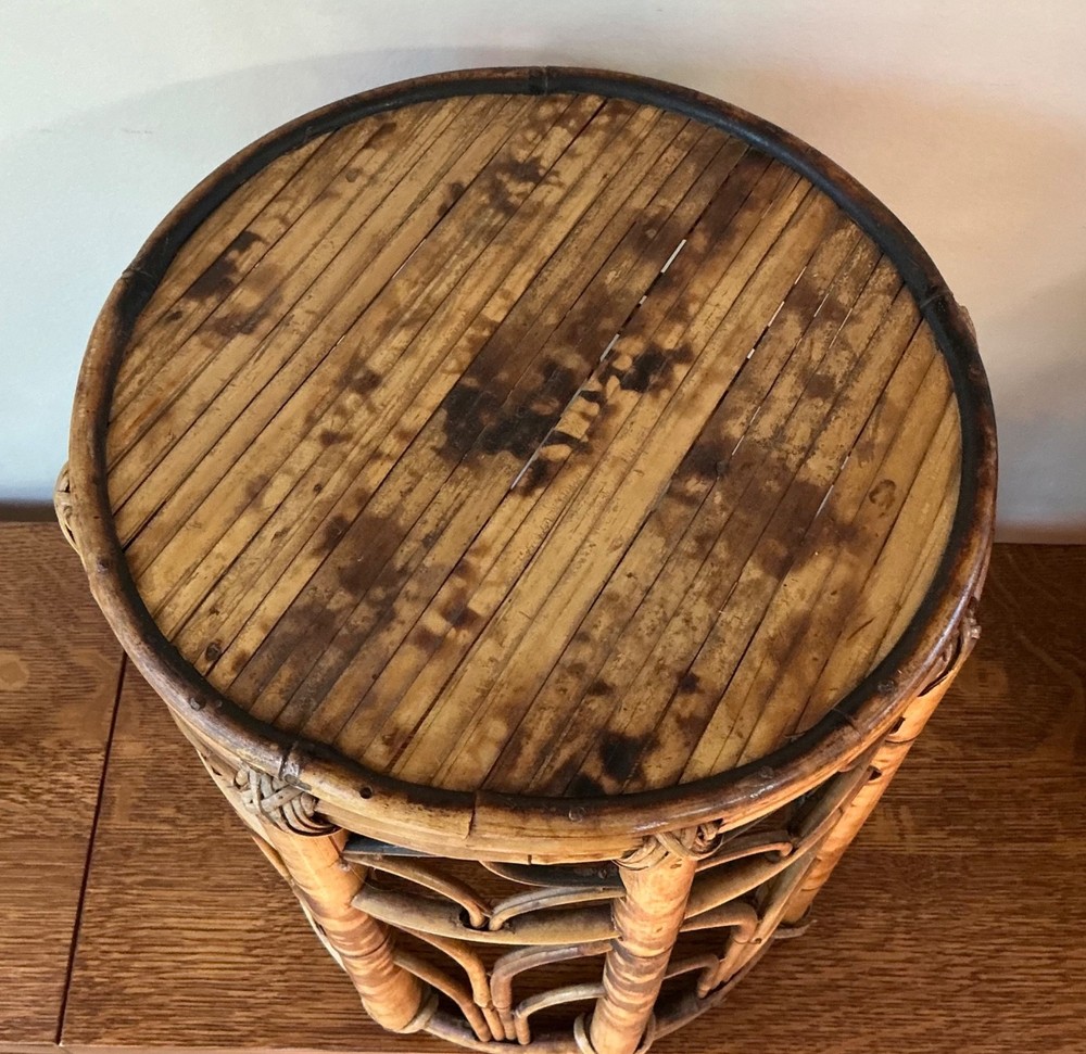 Vintage Tortoise Burnt Bamboo Drum Side table