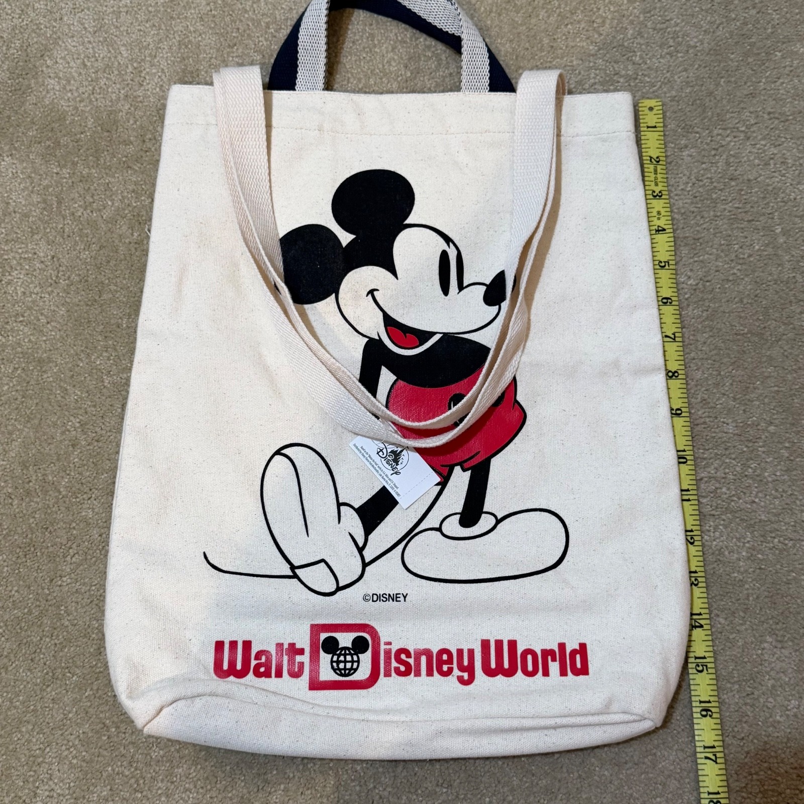 NEW DISNEY WORLD CLASSIC MICKEY MOUSE CANVAS TOTE BAG WITH HAND/SHOULDER STRAPS