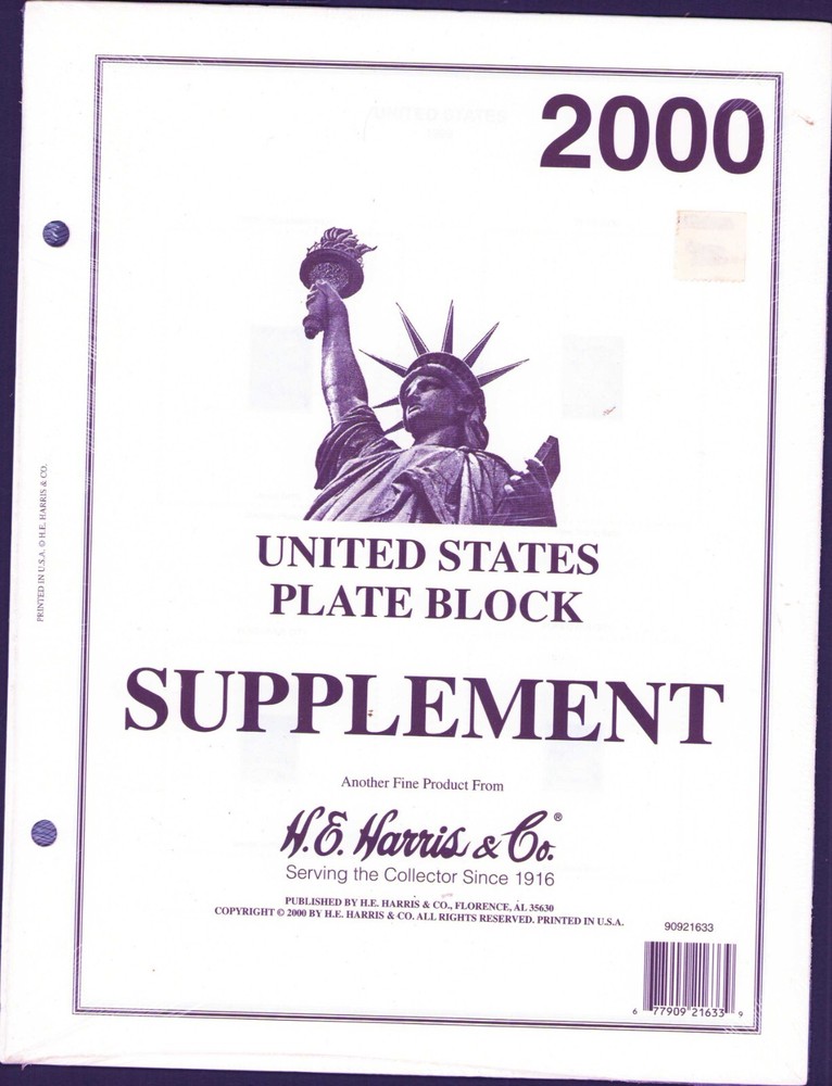 New 2000 Stamp Album PLATE BLOCK Supplement Pages Liberty  By Harris  Free Ship