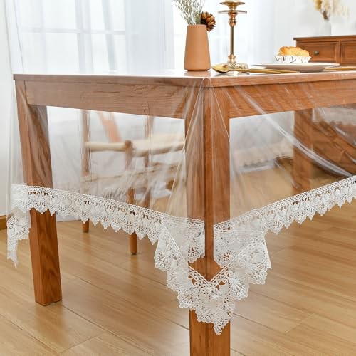Clear Vinyl Tablecloth Protector, 102" x 54" (Rectangular) Clear-lace