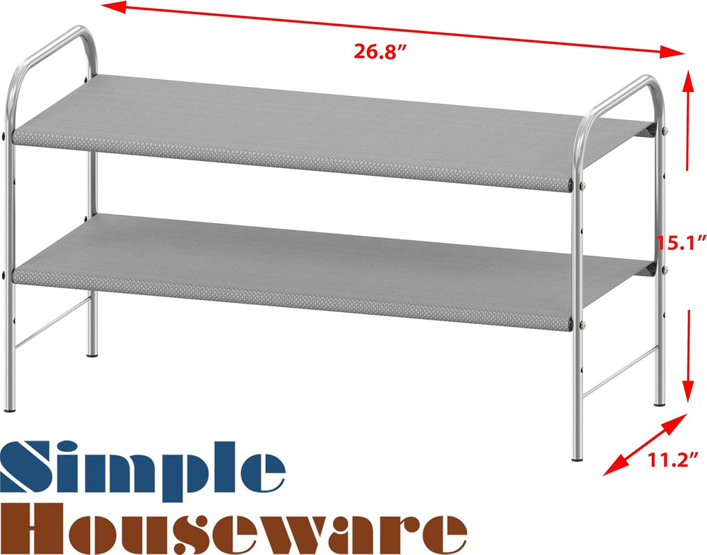 2-Tier Shoe Rack Storage Organizer, Grey