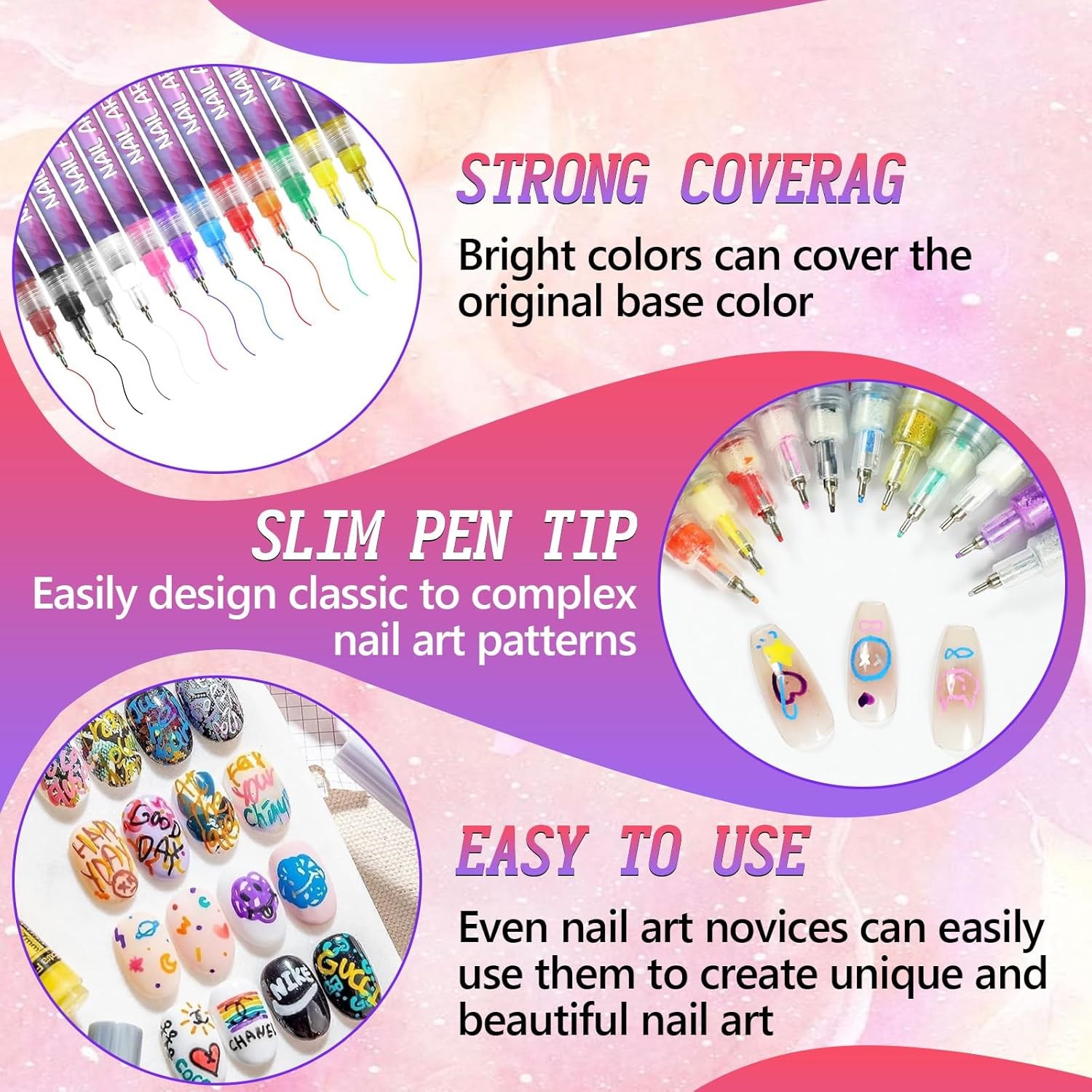 12 Colors Nail Art Pens Set Waterproof 0.5MM Nail Polish Pens Quick-Drying Nail