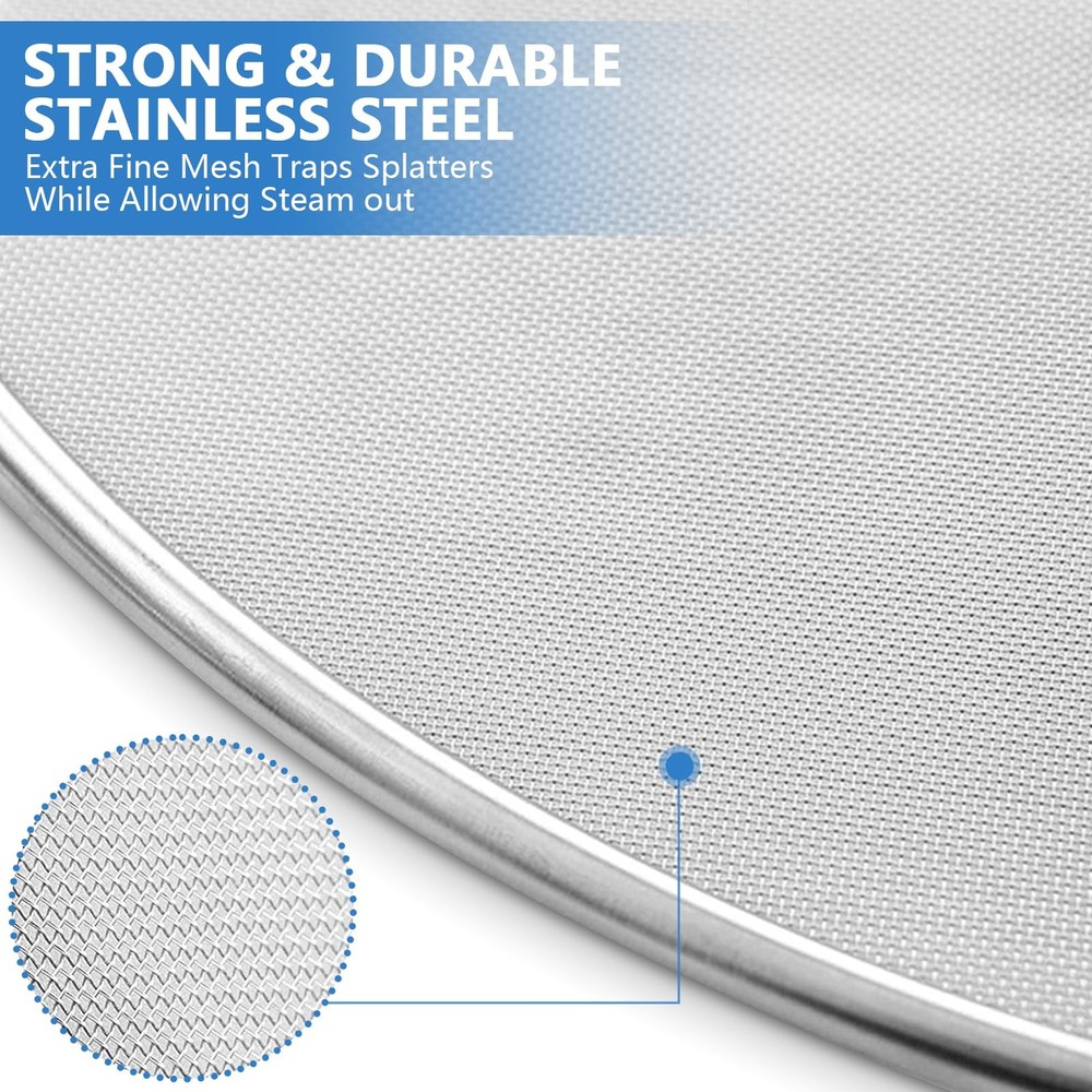 Splatter Screen for Kitchen, Stainless Steel Fine Mesh 2PCS, Silver