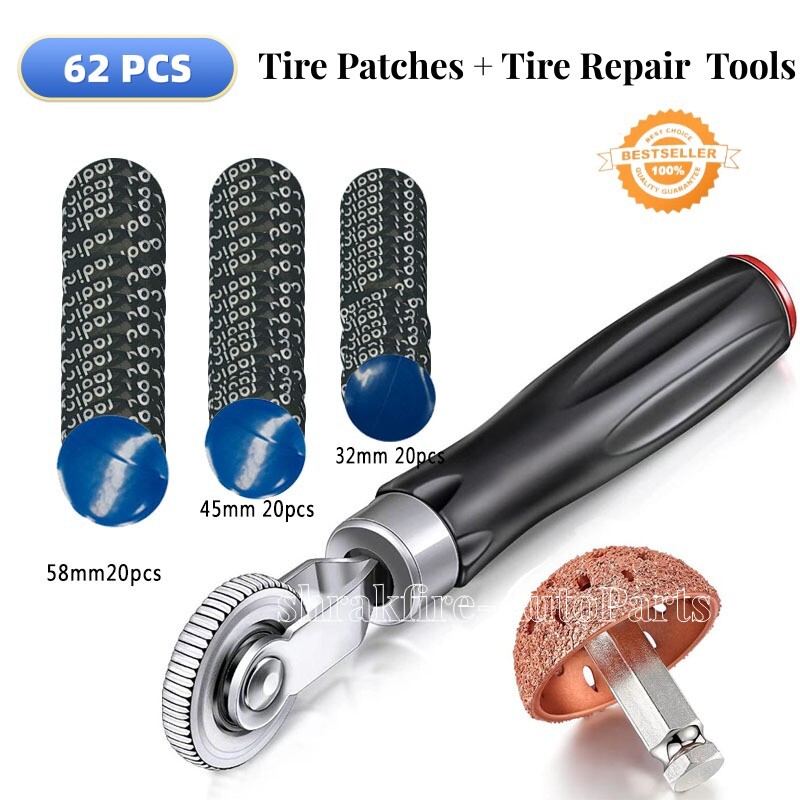 62Pcs Tire Patch Repair Tool Kit  + Tube Patch Auto Repair Roller Stitcher Tool
