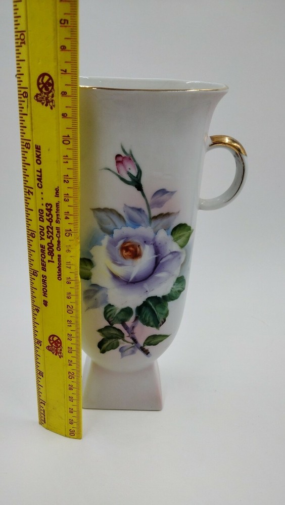 Vintage White Pitcher with Handpainted Roses 9.5 in