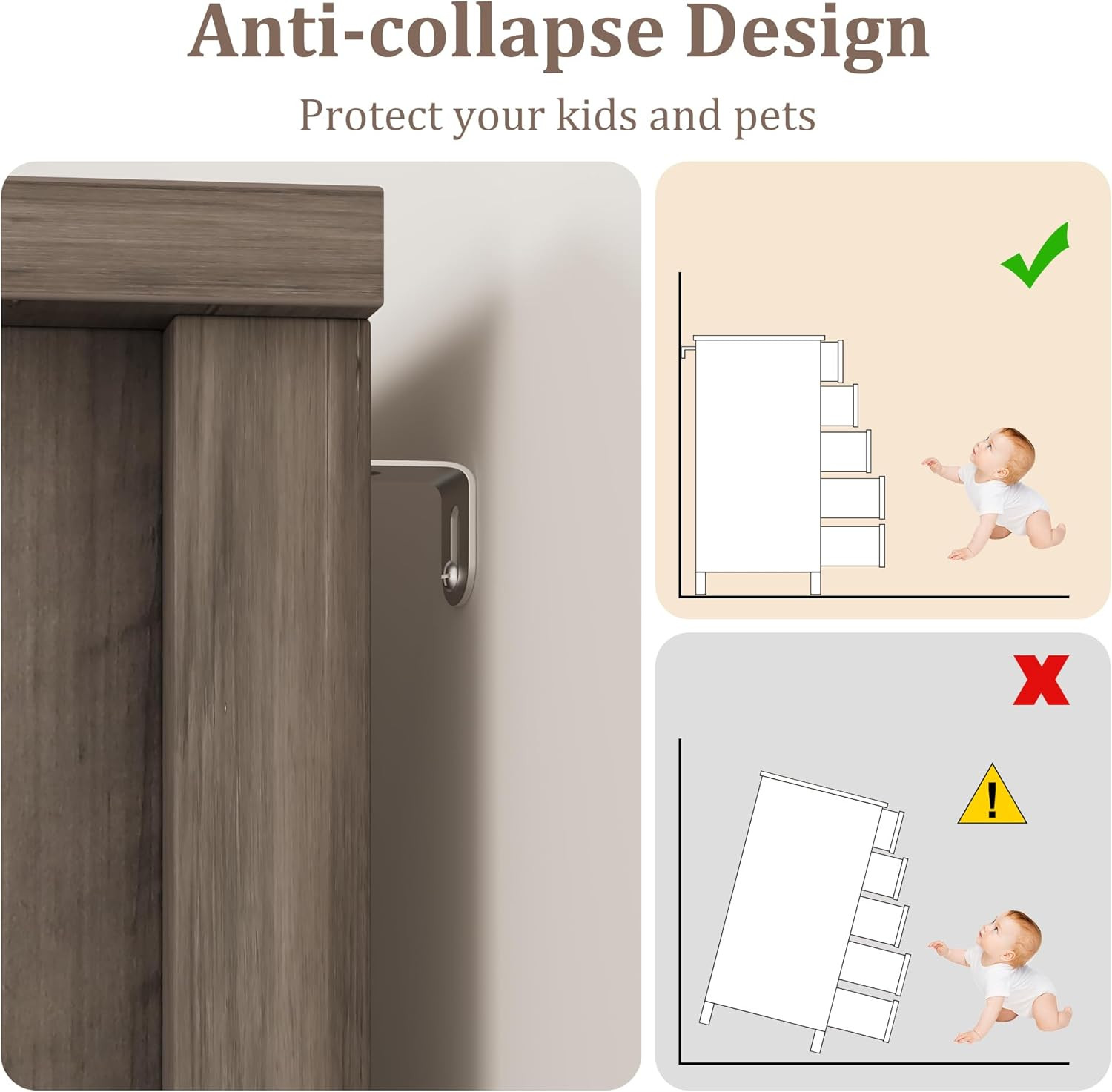 Rustic 5 Drawer Dresser with Barn Door & Adjustable Shelf - Grey Finish