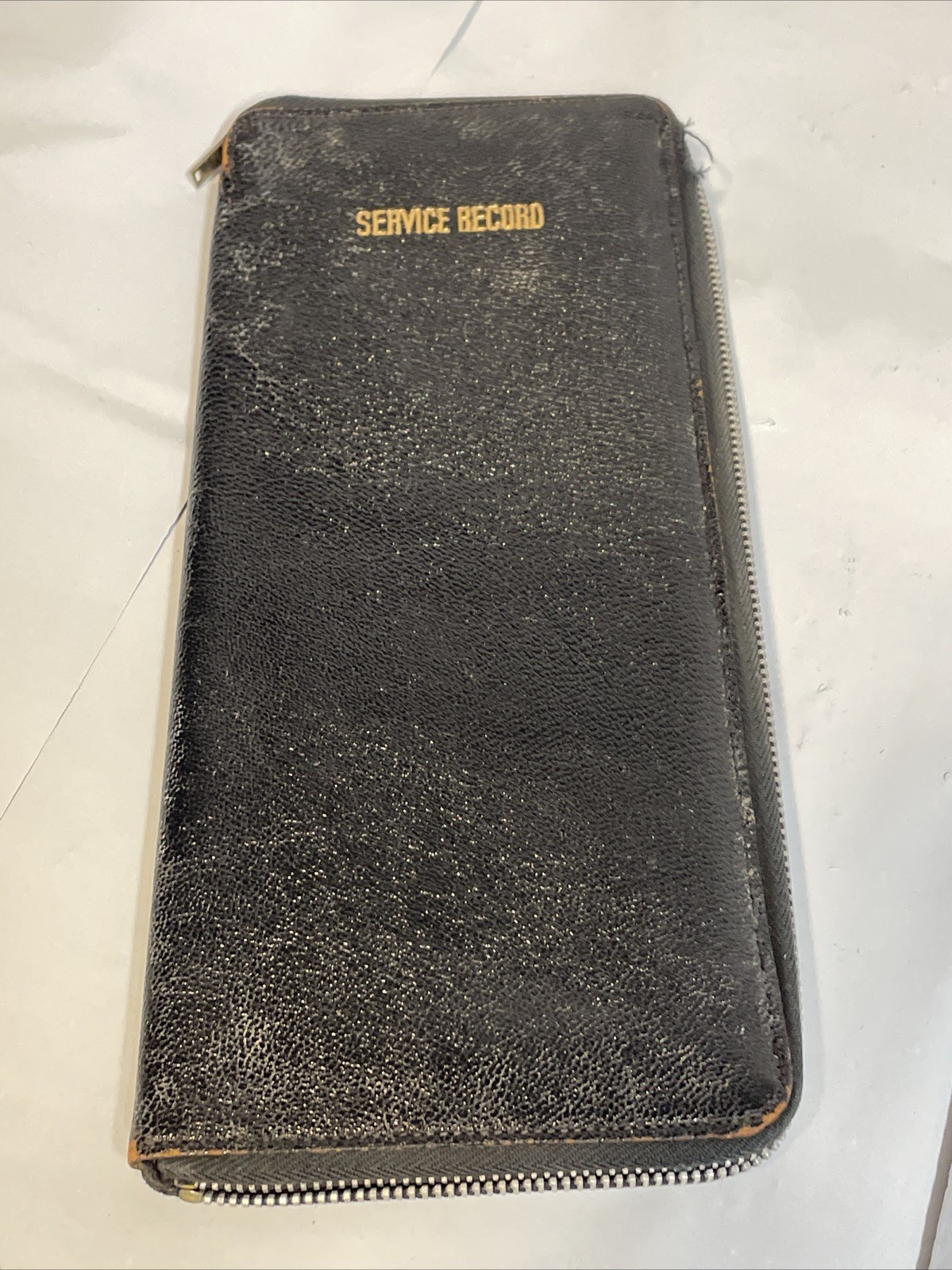 WW2 War Service Record Leather Wallet Diary Document Holder Black Zipper Vtg