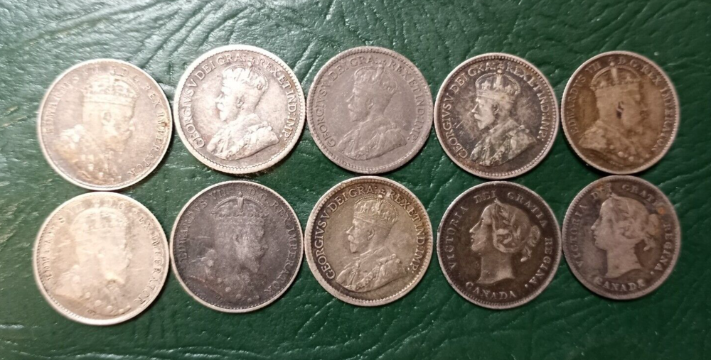 10 Higher Grade Assorted Canada 5 Cents - .925 Silver