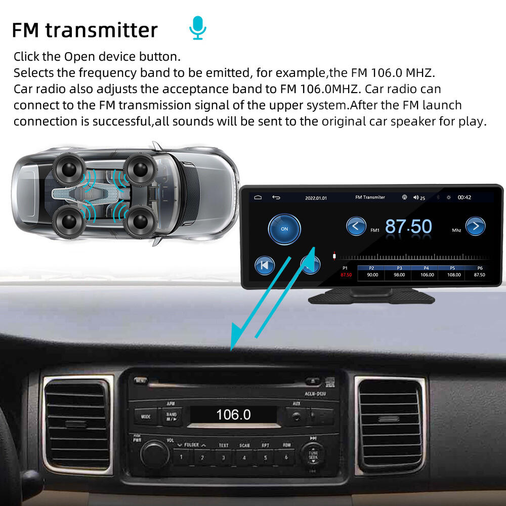 10.26" Portable Car Stereo Wireless IOS CarPlay/Android Bluetooth Touch Screen