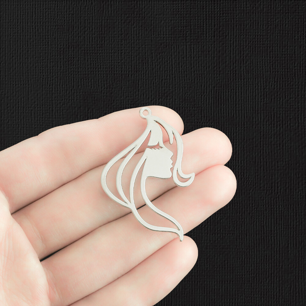 2 Artistic Profile Silver Tone Charms 2 Sided - SC2335