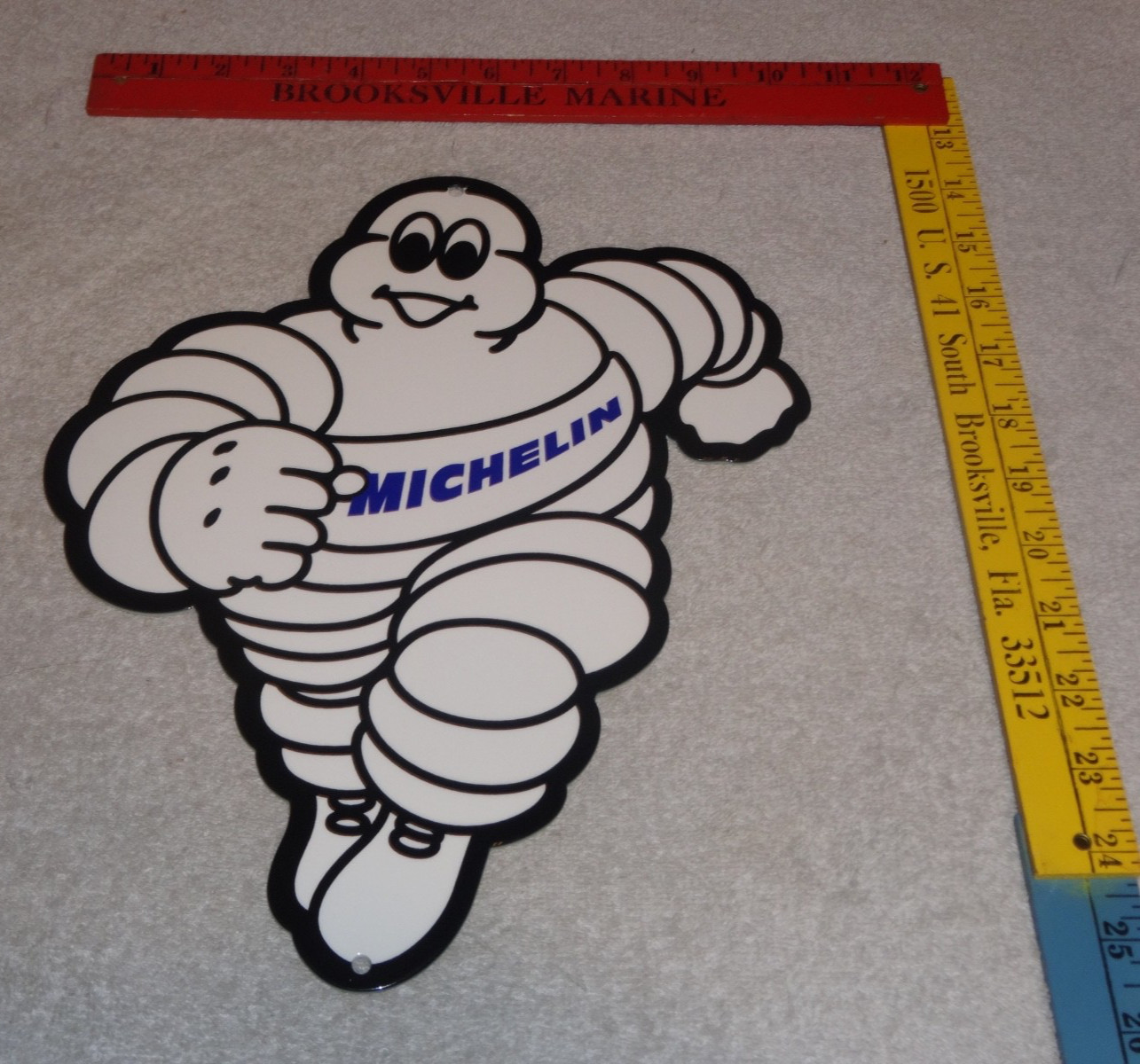 VINTAGE MICHELIN MAN TIRES BIBENDUM TIRE  12" PORCELAIN METAL GASOLINE OIL SIGN!