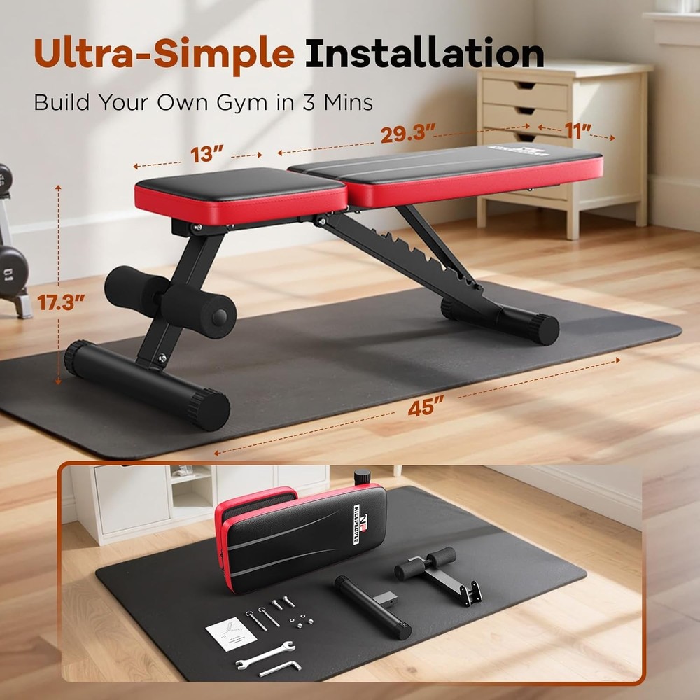 Basic Adjustable Weight Bench 660LB Foldable Home Gym Compact Apartment