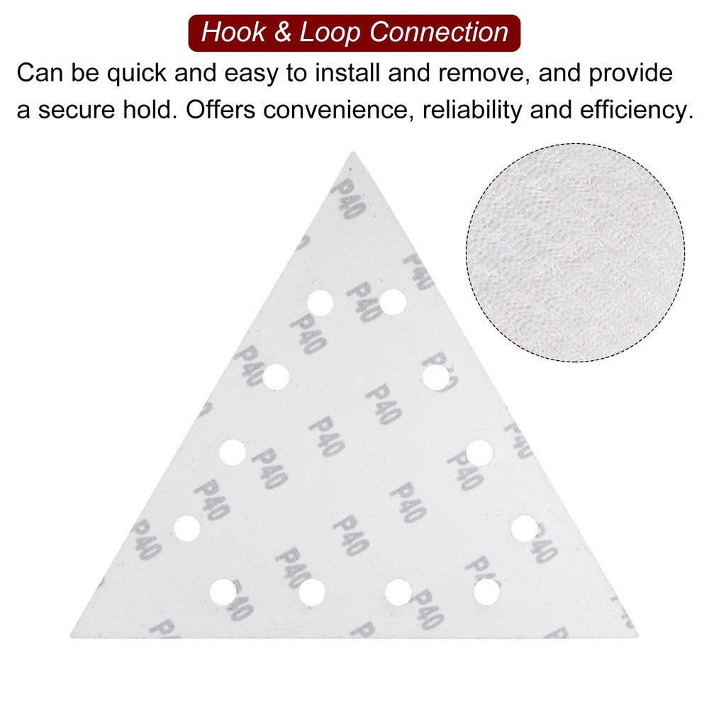 10pcs Sandpapers 40 Grit 12 Holes Hook & Loop Triangular Sanding Pad