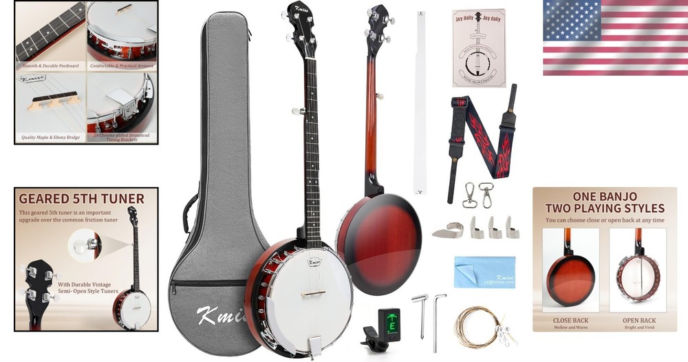 Full Size 5 String Banjo with Resonator & Accessories