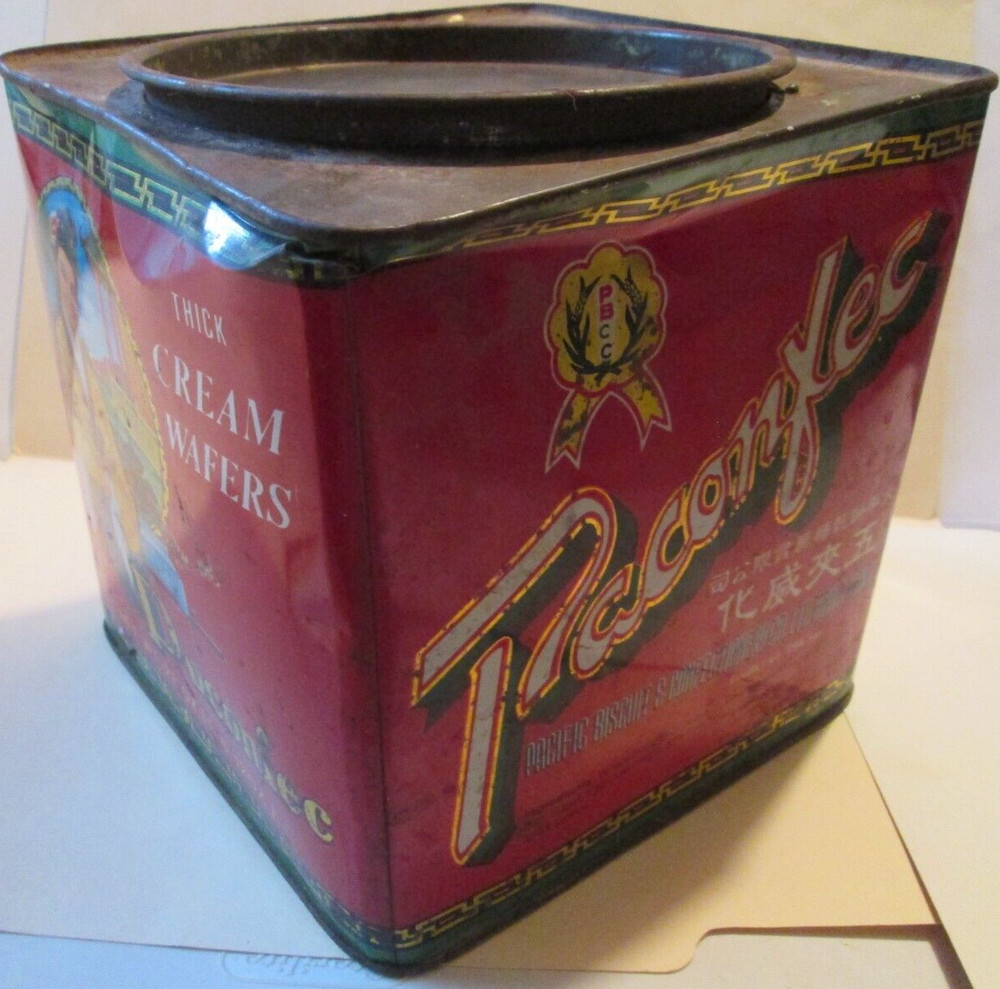 PACONFEC HIGH CLASS BISCUITS CREAM WAFERS BISCUIT TIN - Measures 7" Square