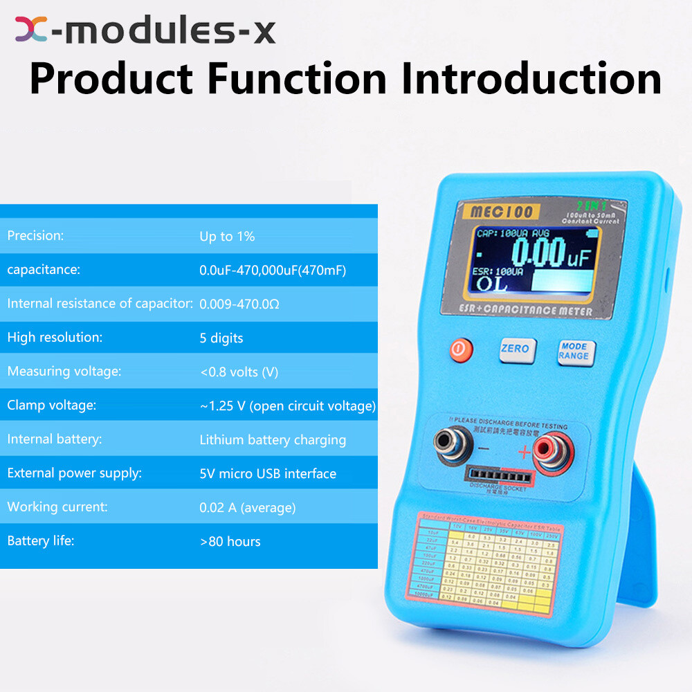 MEC-100 High-precision Capacitance Analyzer ESR Meter Digital Display Auto Rang