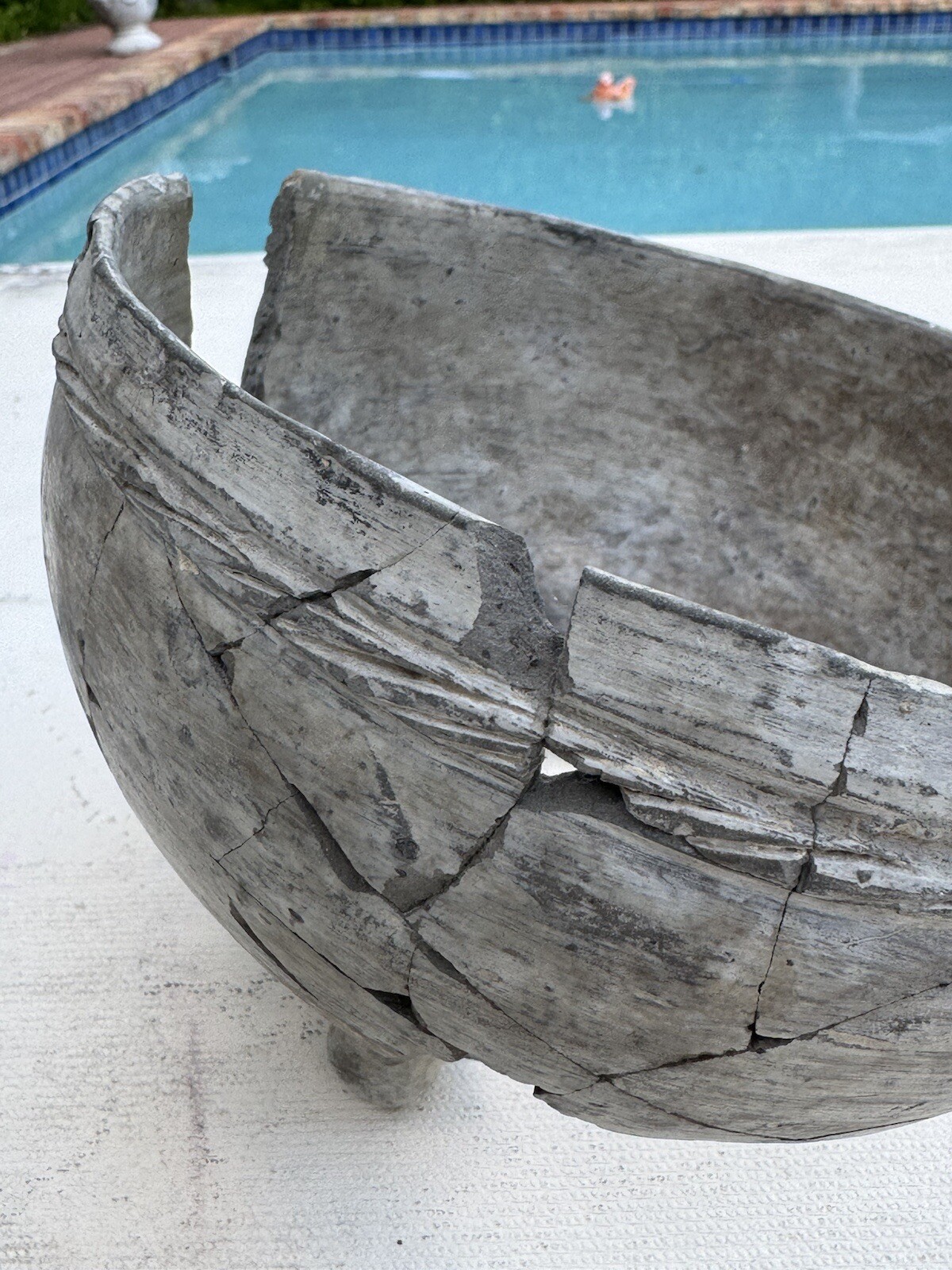 Native American PreColombian Rebuilt Footed Bowl Red Swirl Pattern Pottery Bowl