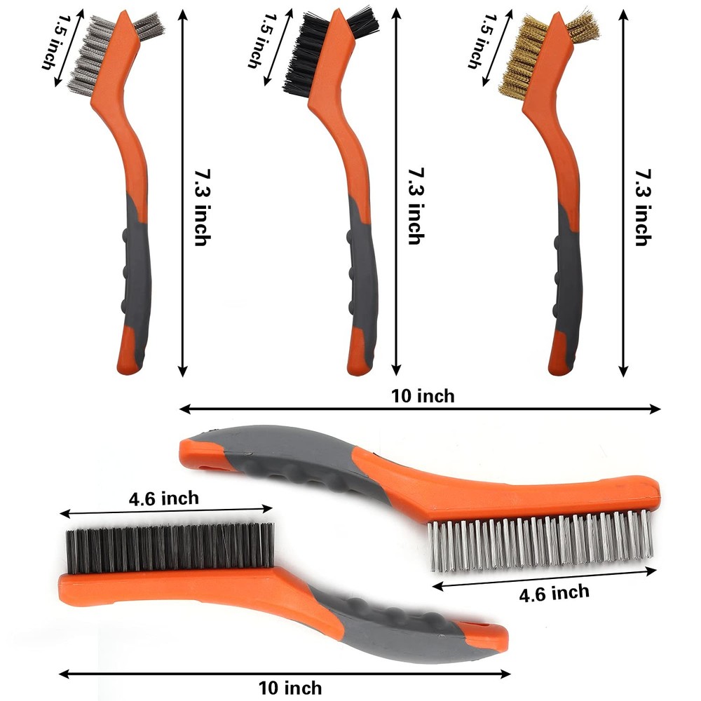 5Pcs Wire Brush Set for Rust, Dirt & Paint Removal - Durable Curved Handle
