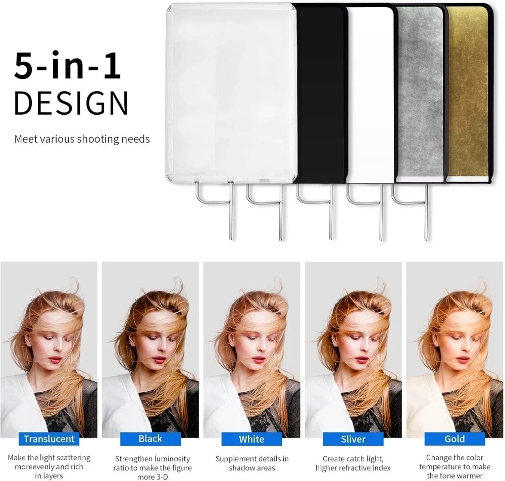 35"X47"/90X120Cm Light Reflector Flag Panel Kit, 5-In-1 Diffusion Scrim Transluc