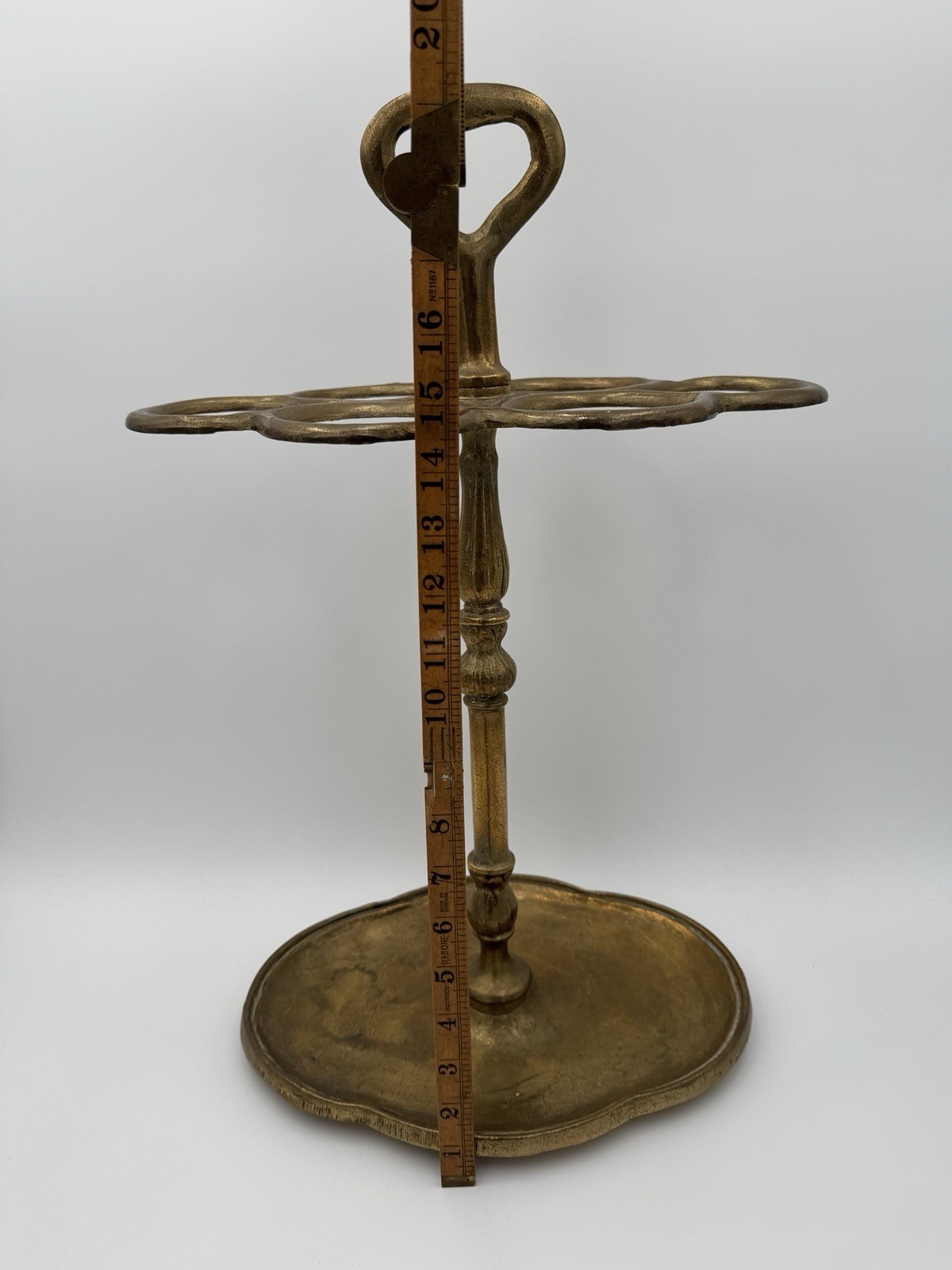 Mid Century Modern Umbrella & Cane Holder Cast Gold Tone Brass Slotted