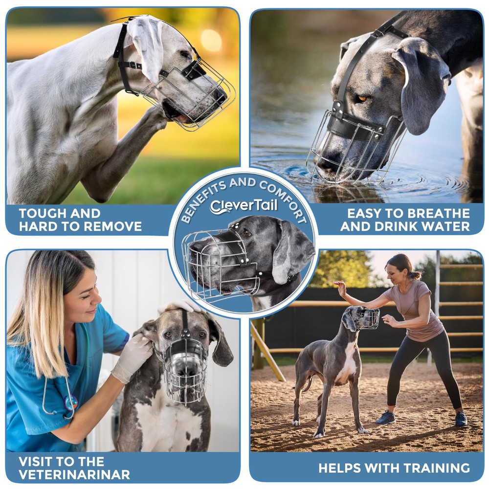 CleverTail Extra Large Dog Muzzle for Great Dane – Cage Muzzles for Barking a...