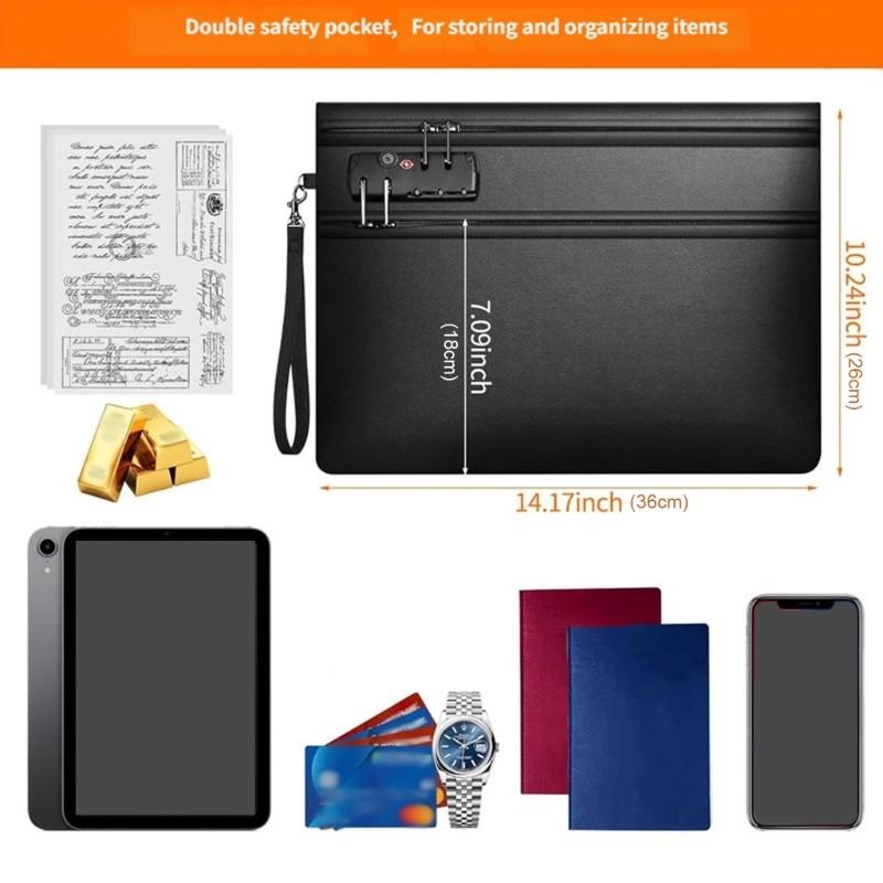 Secure Flame Immune File Bag with Passcode Hook Double Slide Compartments