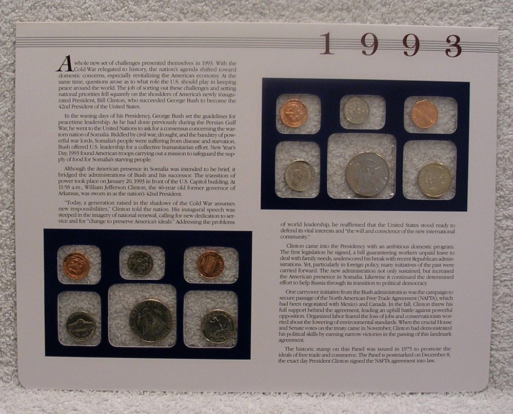 1993 Uncirculated Mint Sets - Postal Commemorative Society Coin & Stamp Panel