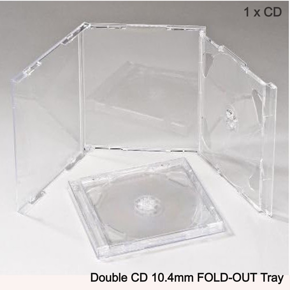 Double CD Jewel Case 10.4mm with Clear FOLD-OUT Tray Empty Replacement HQ AAA