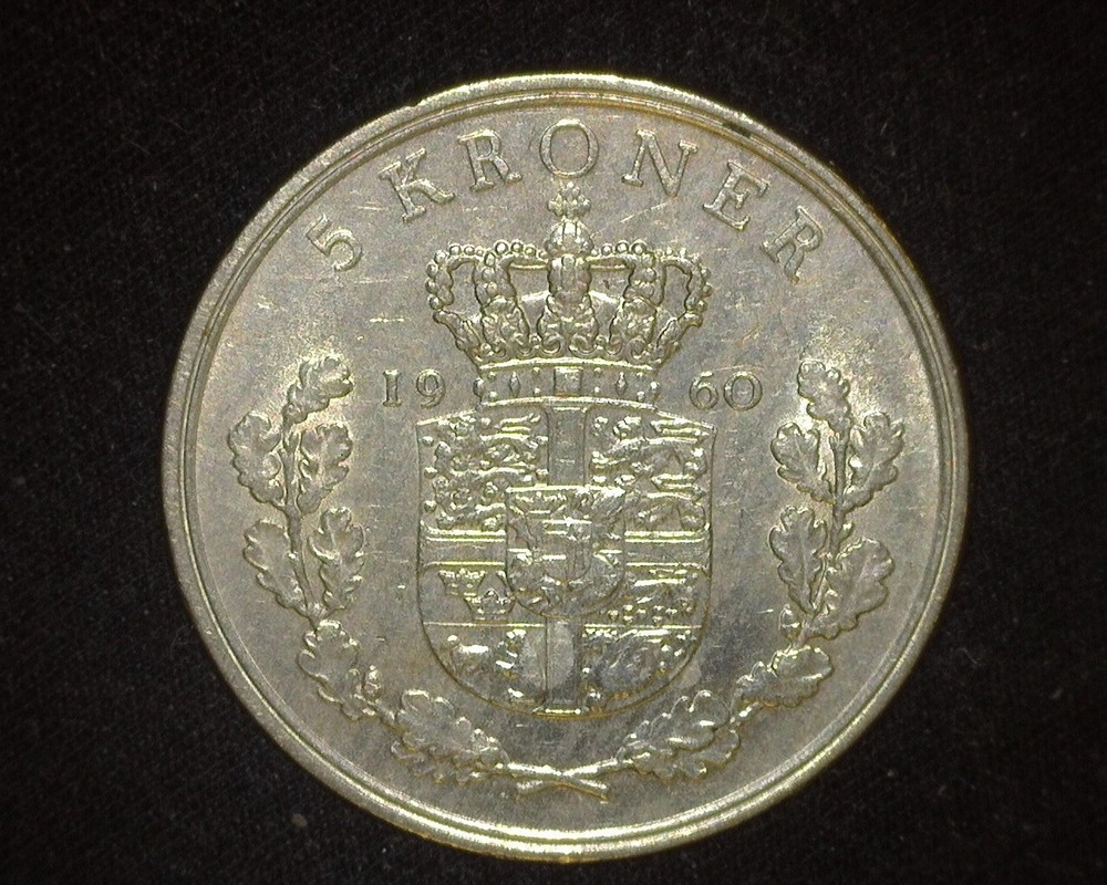DENMARK 1960 5 KRONER KM853.1 ABOUT UNCIRCULATED ~E22