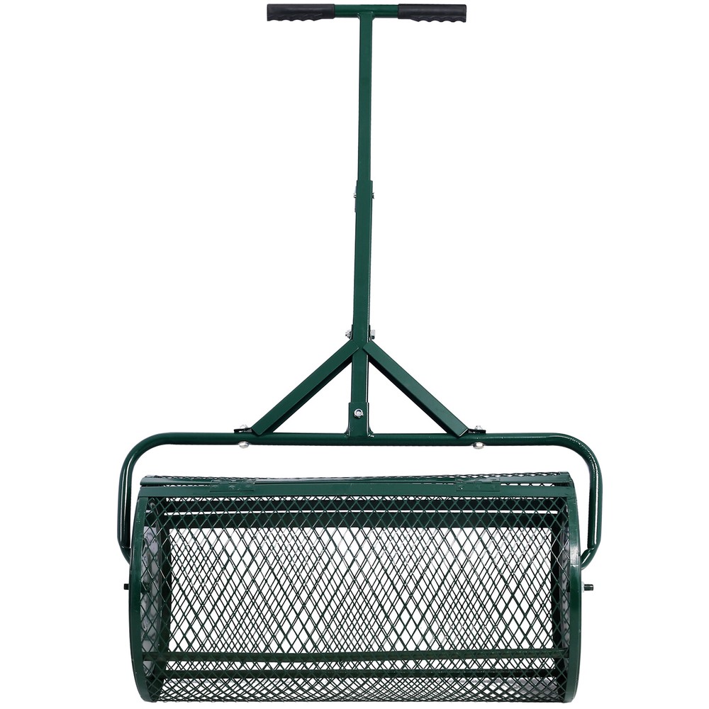 24" Compost Spreader Peat Moss Spreader Roller Lawn Spreader T shaped Handle USA