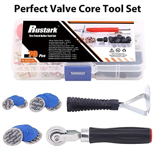 70Pcs Tire Repair Kit - Patch, Scraper, Valve Stem Removal Tools, Cores, Caps