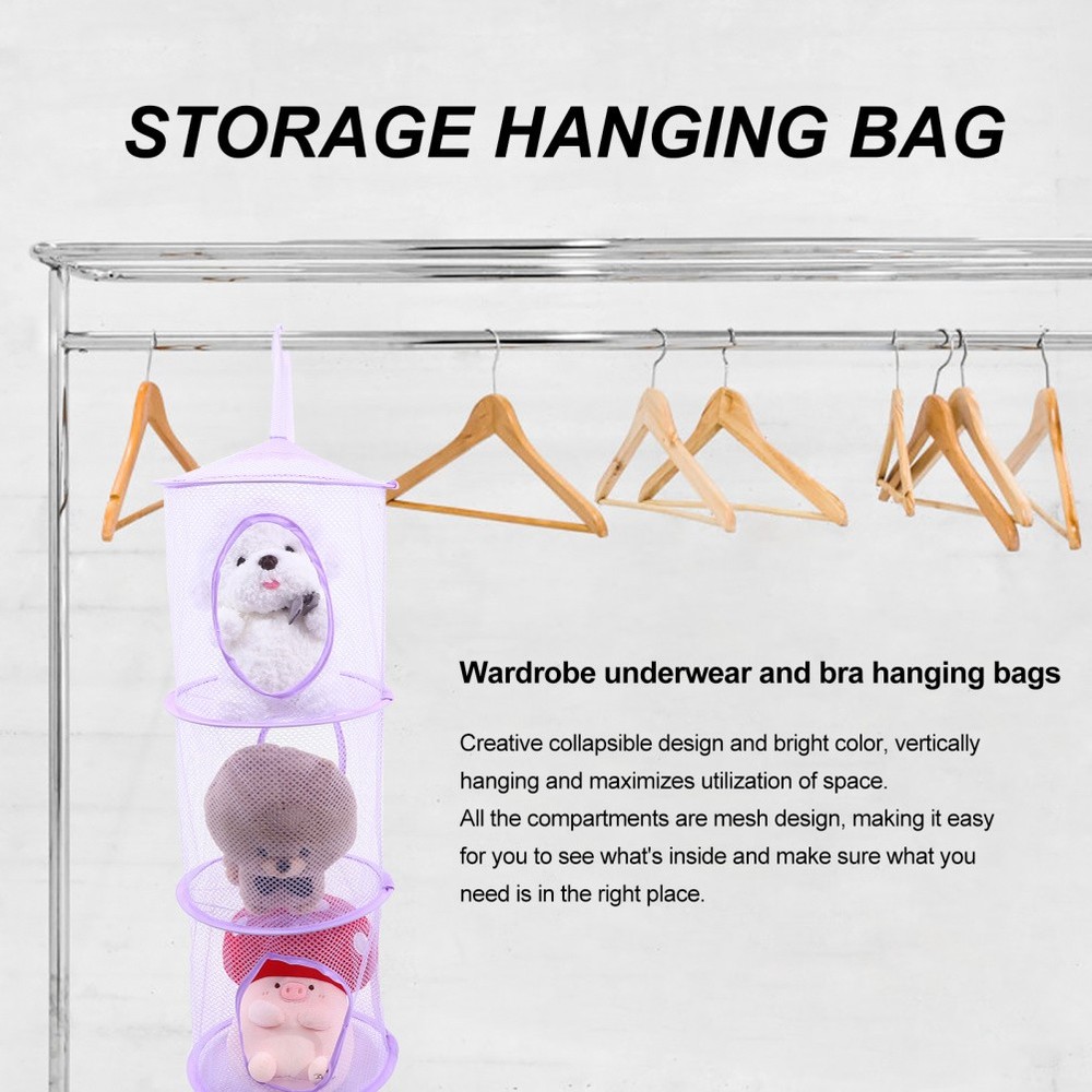 2 Pcs Mesh Hanging Drying Nets Foldable Multi Layer Drying Basket For Socks