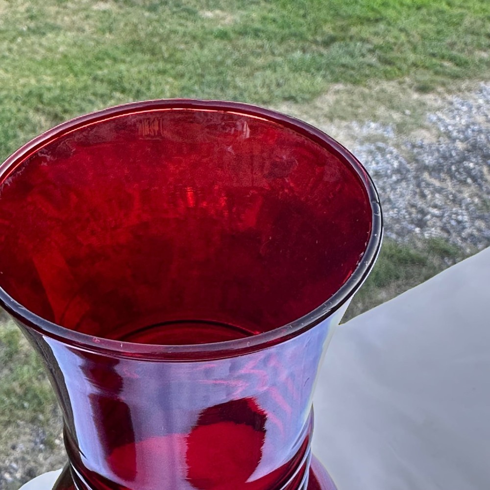 Pair of Ruby Red Anchor Hocking Vases MCM Classic