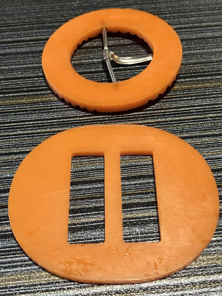 art deco bakelite butterscotch carved buckles