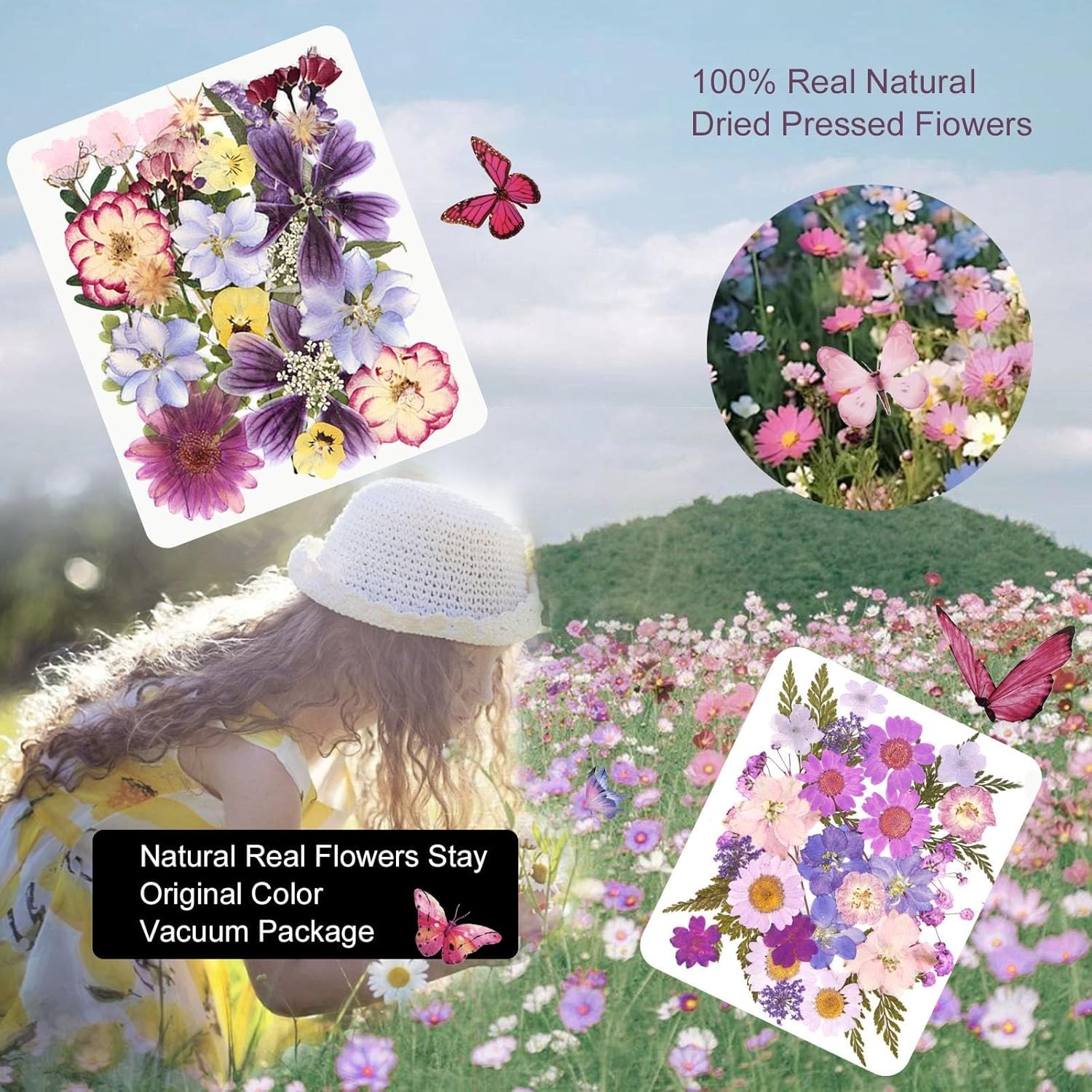 95Pcs Natural Pressed Dried Flowers Resin and Butterflies, Dry Flowers for Resin