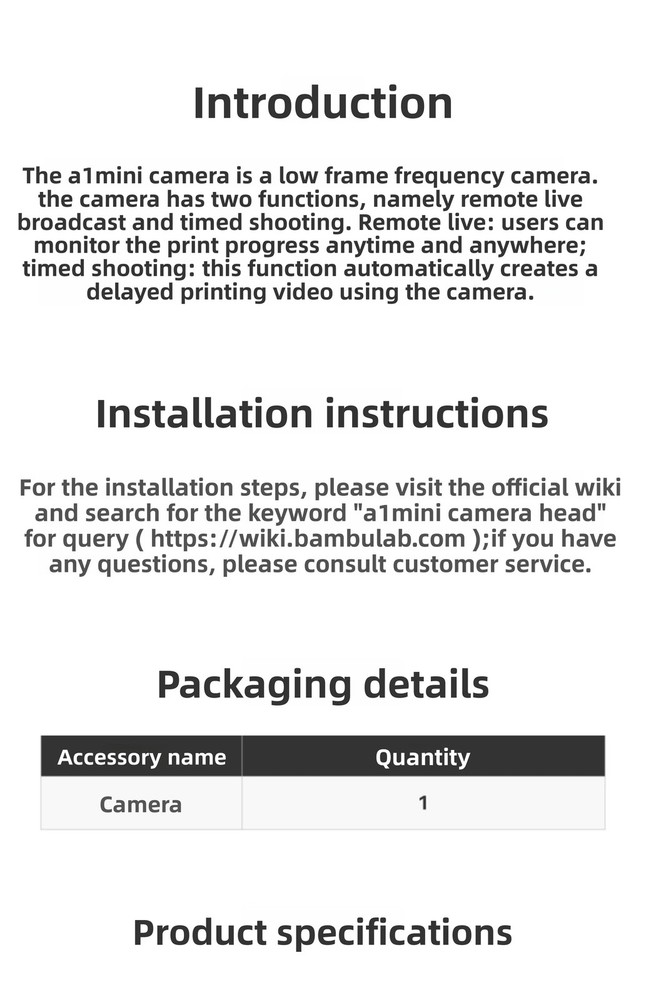 Brand new original for Bambu Lab 3D printer accessory A1mini series camera