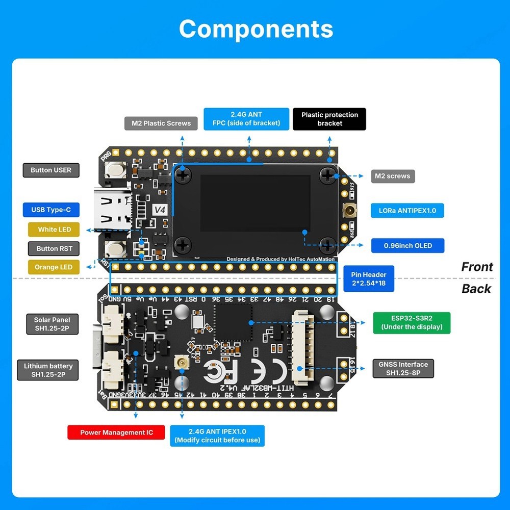 LoRa 32V4 Meshtastic SX1262 0.96 OLED Solar Powered Dev Boa2842