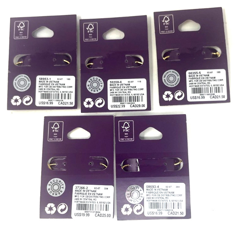 (5) C Luxe Claire's 18kt Gold Plated Earrings New In Packaging Hoops