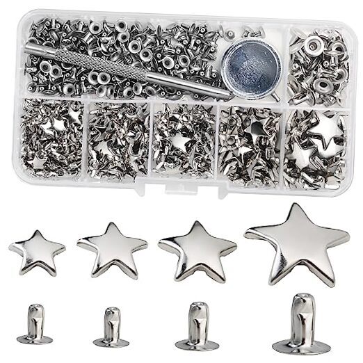 200 Sets Leather Rivets Kit Mixed Sizes Rivets for Leather Star Star - Silver