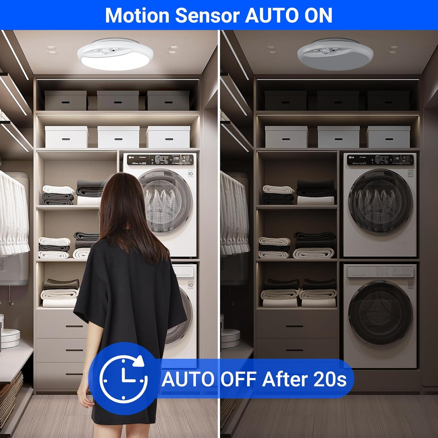 Rechargeable Motion Sensor Ceiling Light with Remote,Battery Powered Wireless Sh