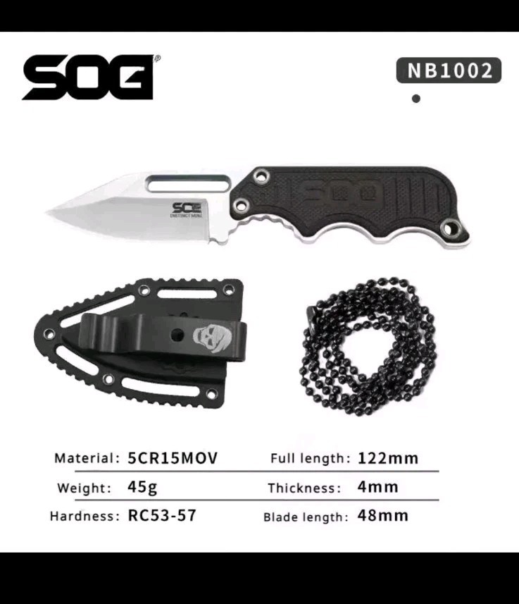 SOG Instinct Mini Fixed Blade Knife G10 Full Tang Neck Knife Sheath EDC Tactical