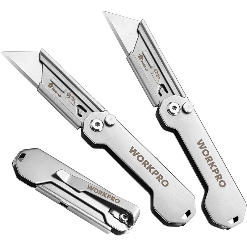 WORKPRO 3-Pack Folding Utility Knife Set EDC Box Cutter Knife Quick Change Blade