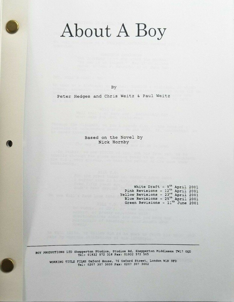 About A Boy Screenplay Movie Script Hugh Grant 2001 Universal Hedges Weitz