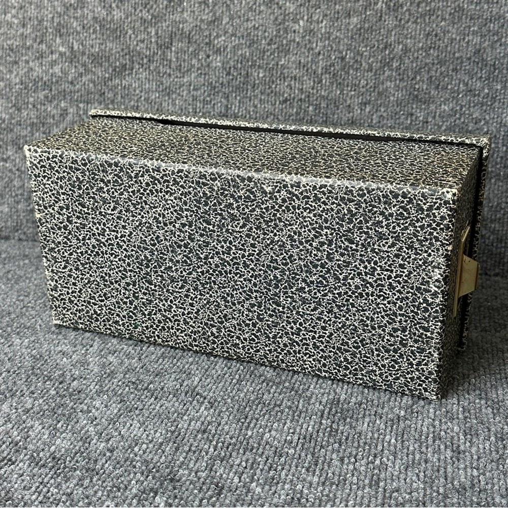 Vintage index card file box lidded storage speckled rectangular journal crafting