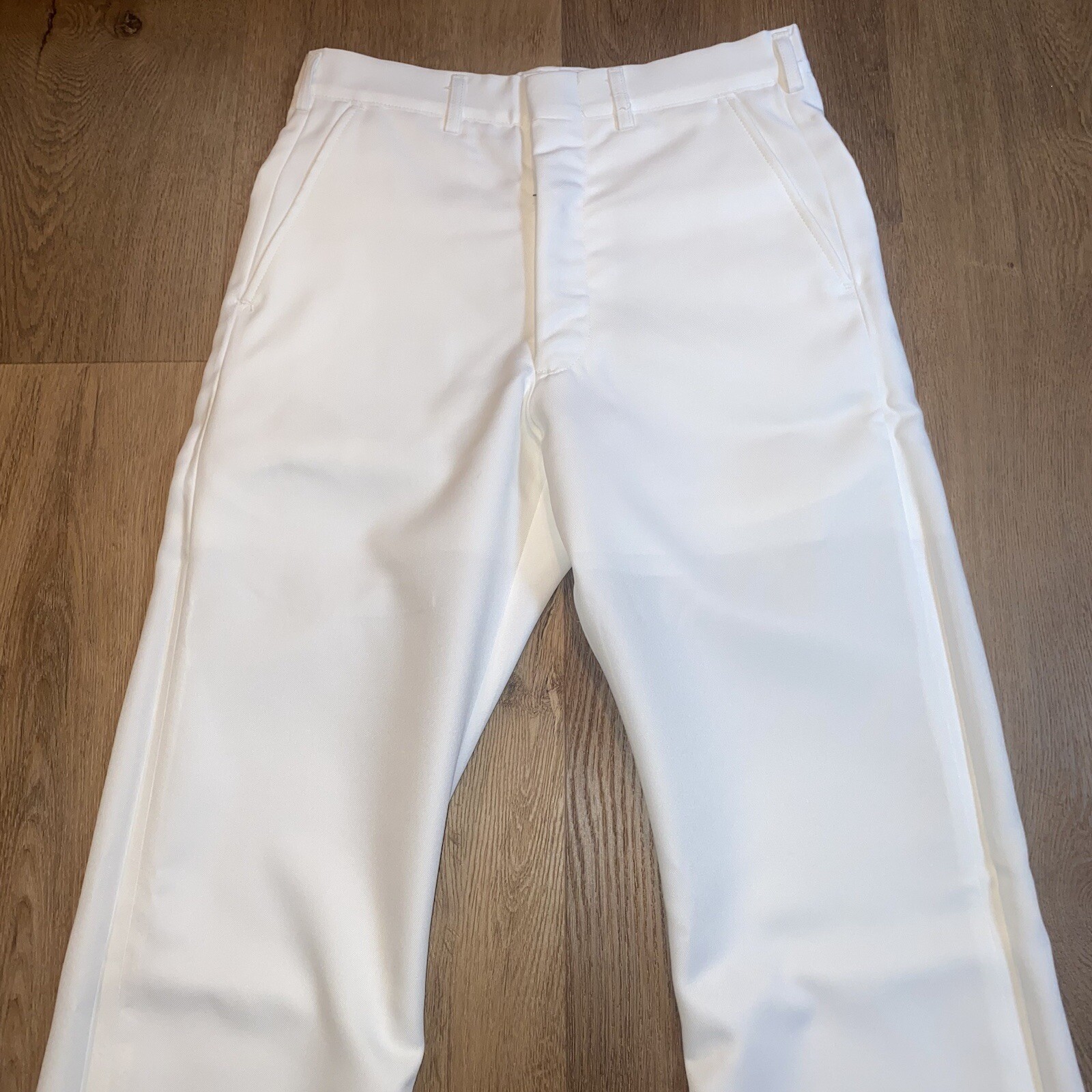 Mens Bell Bottom Pants Vintage Polyester White Flare Leg Mod New NOS 28 Unhemmed