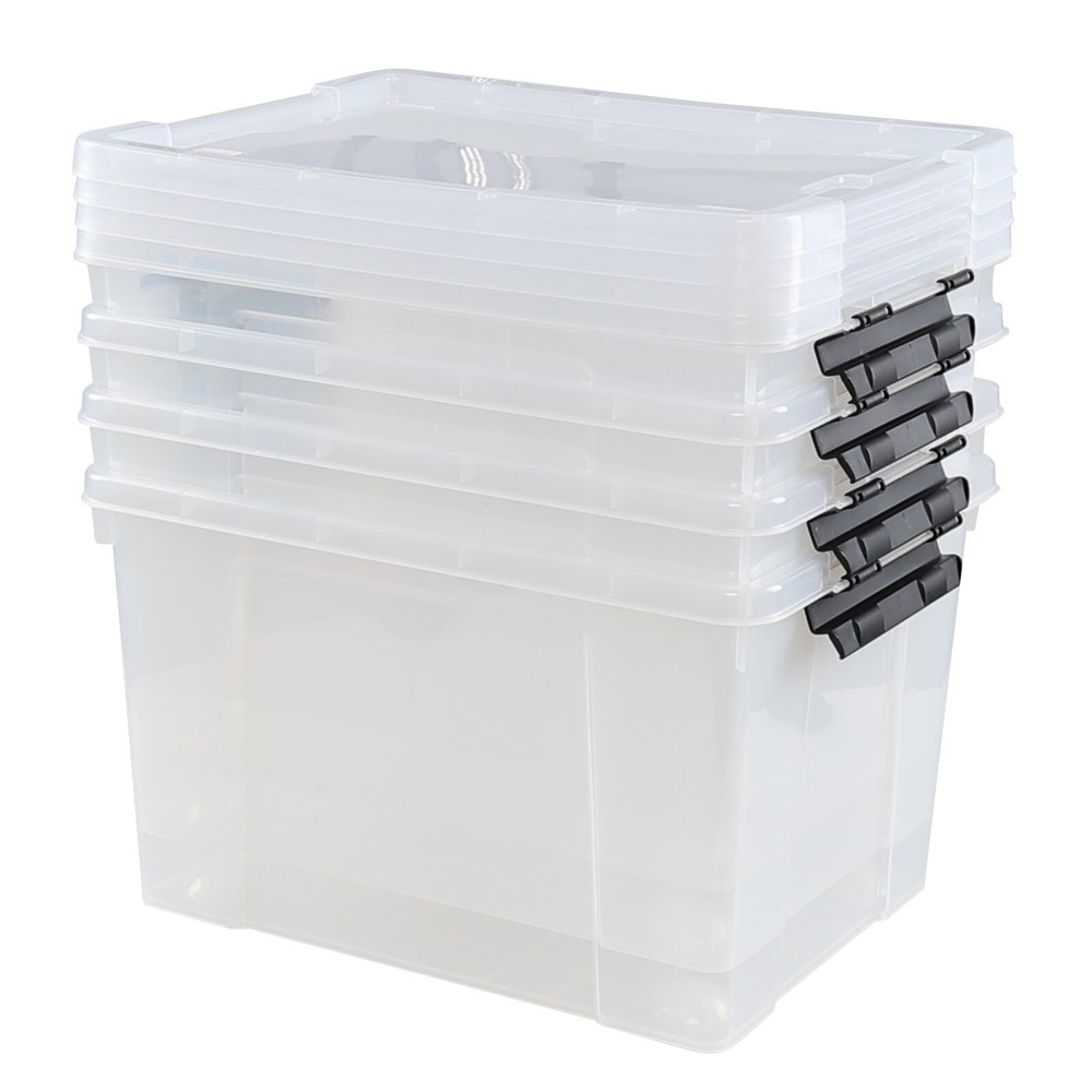 KEKOW 34 Qt Heavy Duty Clear Plastic Latching Stackable Storage Containers, 4PCS