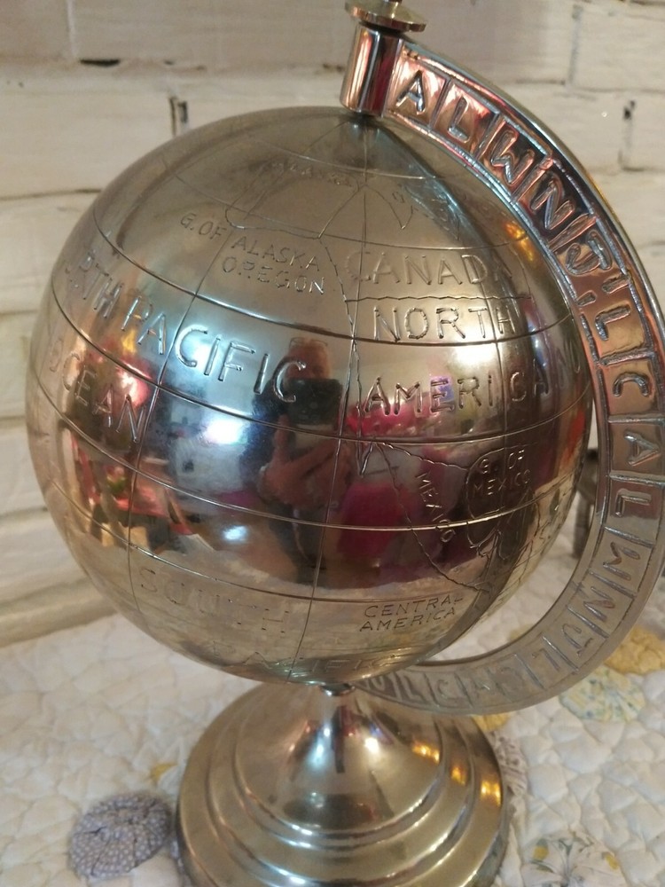 Decorative Metal Silver Desk Globe Large