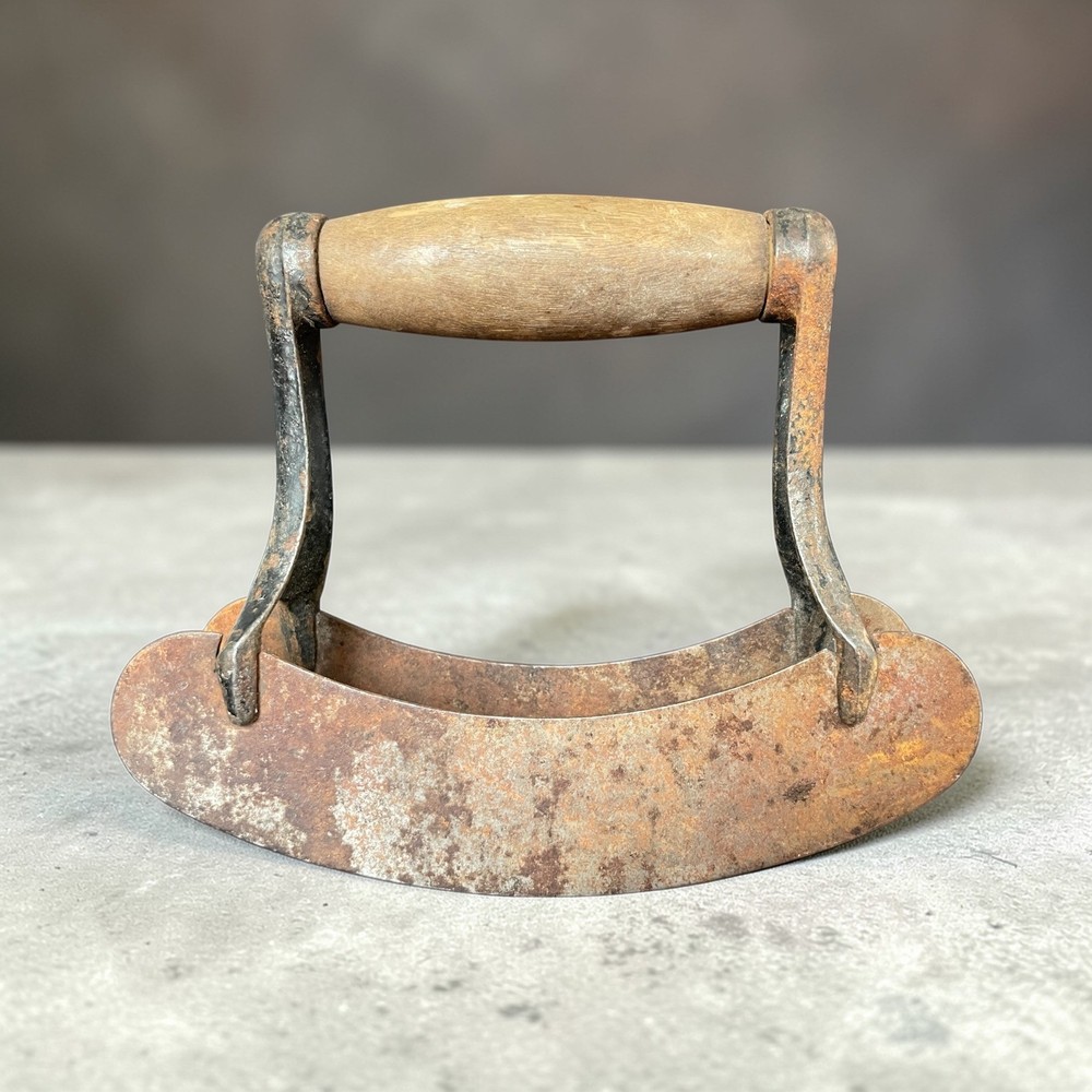 Antique Double-Blade Mezzaluna Herb Chopper - Rustic Primitive Kitchen Tool